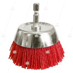 Cup Brush, 75mm Nylon, with 6mm fixed arbour