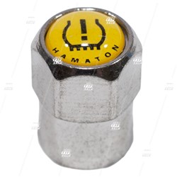 Chrome Sealing Metal Valve Cap, with TPMS Symbol, Hex Style, Yellow Top