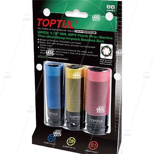 TOPTUL, Thin Wall Deep Impact Socket (set/3)