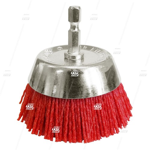 Cup Brush, 75mm Nylon, with 6mm fixed arbour