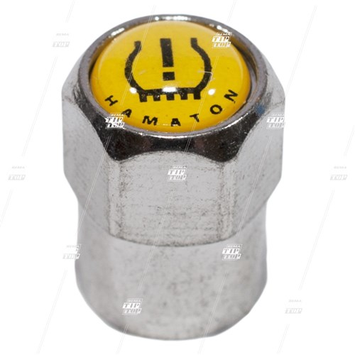 Chrome Sealing Metal Valve Cap, with TPMS Symbol, Hex Style, Yellow Top