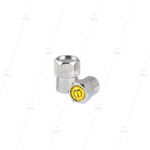 Chrome Sealing Metal Valve Cap, with TPMS Symbol, Hex Style, Yellow Top
